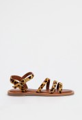 Sandalia plana de piel con pelillo y estampado leopardo con tiras finas y pulsera ajustable al tobillo VAS rsp-11069