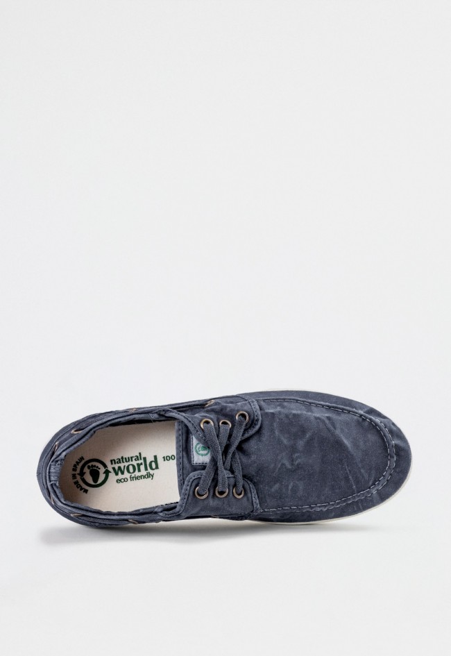 Zapatilla náutica de hombre Natural World Old Elbrus de lona orgánica con efecto lavado y estilo clásico
