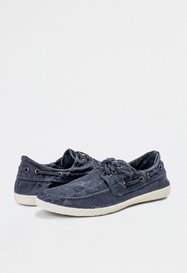 Zapatilla náutica de hombre Natural World Old Elbrus de lona orgánica con efecto lavado y estilo clásico