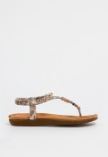 Sandalia plana de mujer tipo esclava con tiras efecto serpiente y plantilla ergonómica beige VAS 60-629