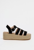 Sandalia de mujer con cuña de esparto y tiras negras estilo romana VAS 65-2550