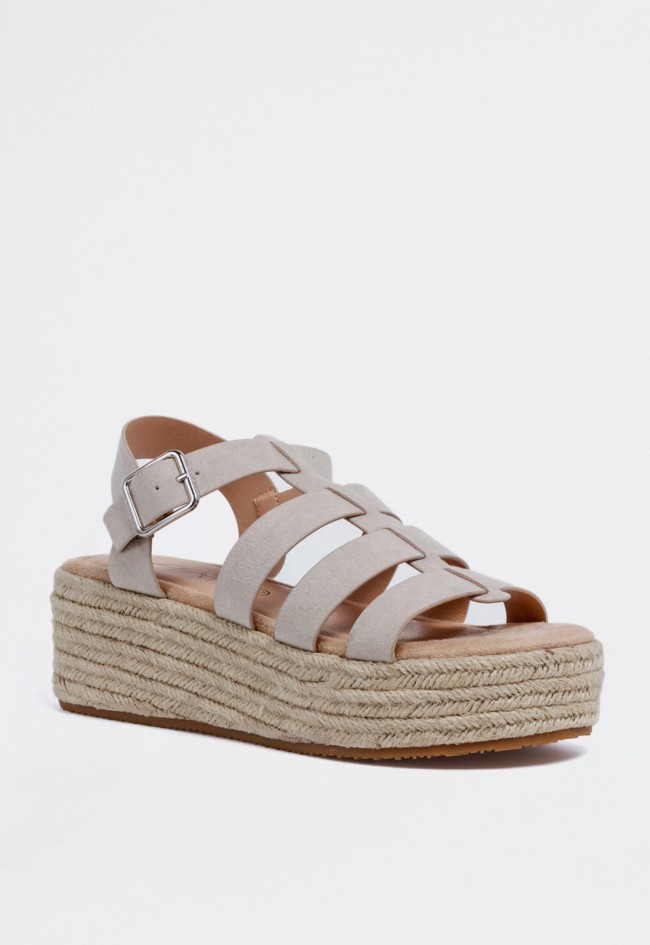 Sandalia de mujer con cuña de esparto y tiras beige estilo romana VAS 65-2550