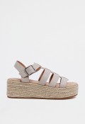 Sandalia de mujer con cuña de esparto y tiras beige estilo romana VAS 65-2550