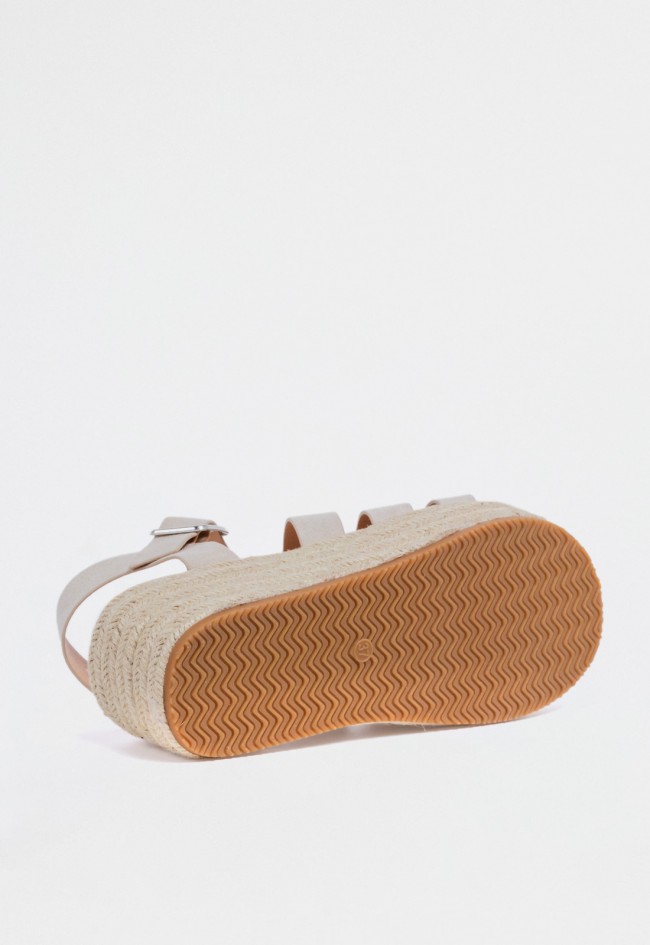 Sandalia de mujer con cuña de esparto y tiras beige estilo romana VAS 65-2550