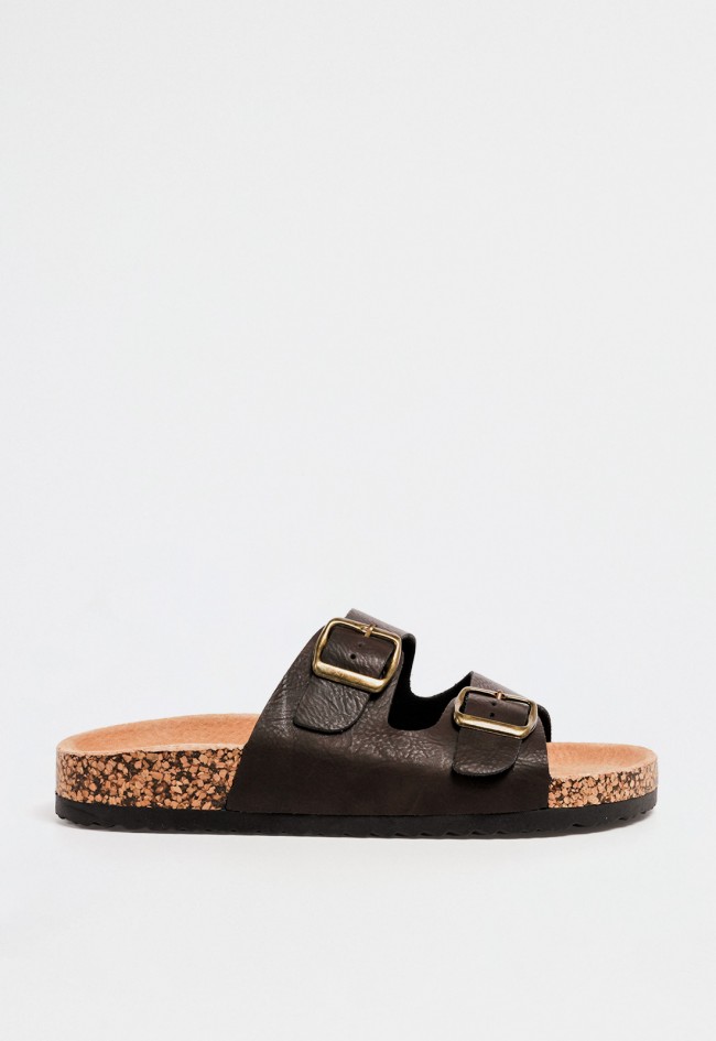 Sandalia bio marrón de mujer con hebillas metálicas y suela efecto corcho — estilo natural y relajado VAS 27-2003