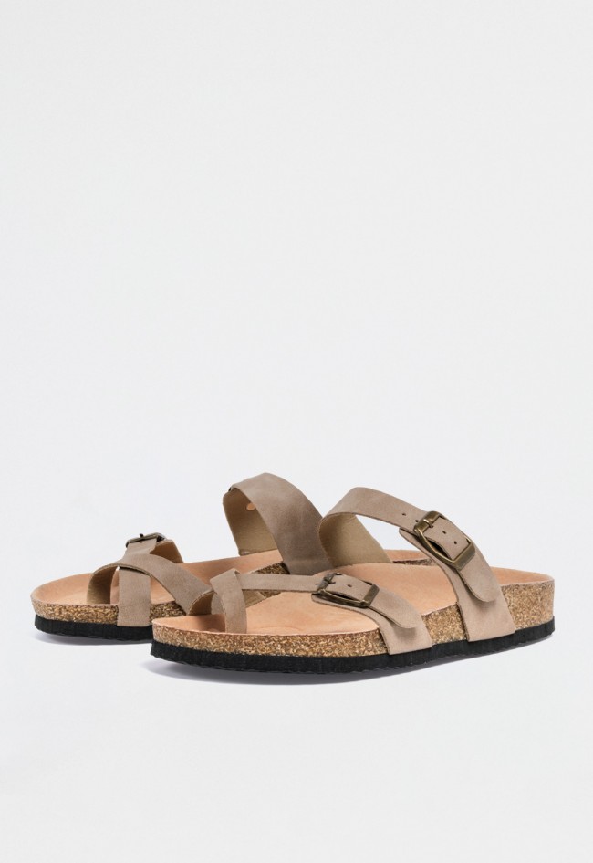 Sandalia bio taupe de mujer con hebillas — estilo relajado y esencia mediterránea VAS 27-2530