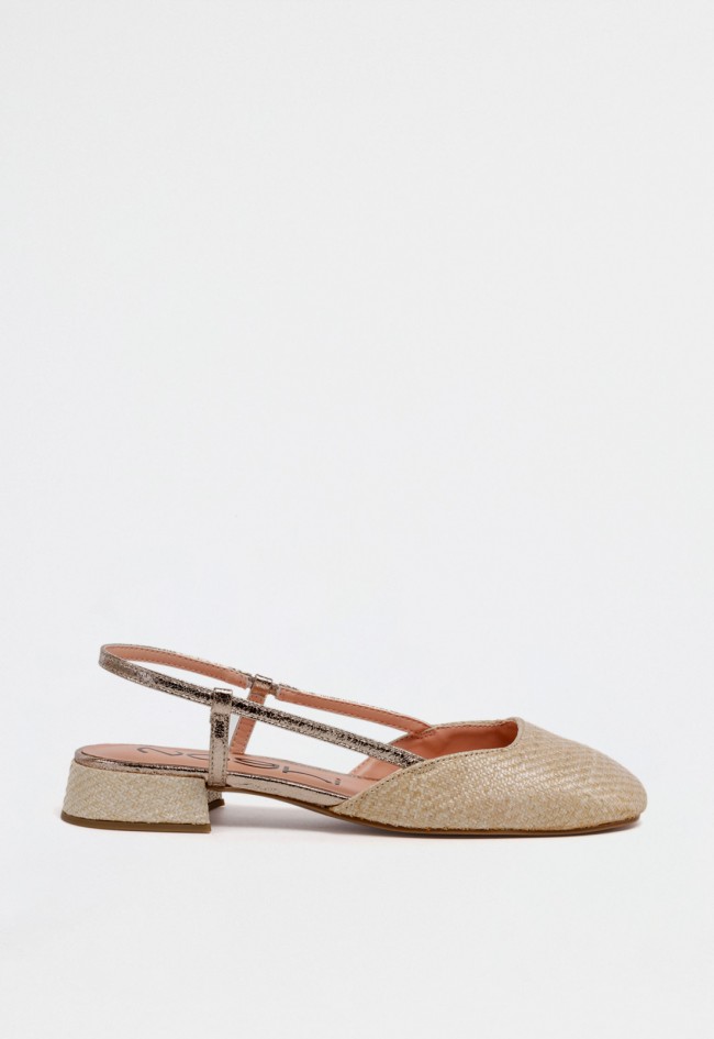 Zapato destalonado de mujer en rafia con detalles metalizados — estilo chic y sofisticado Noghi nadia 04