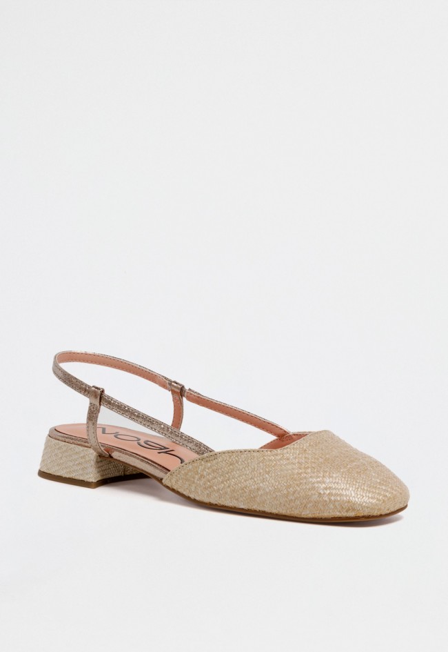 Zapato destalonado de mujer en rafia con detalles metalizados — estilo chic y sofisticado Noghi nadia 04
