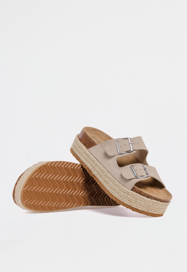 Sandalia bio de mujer en piel beige con plataforma de yute — estilo boho actual VAS 31-793