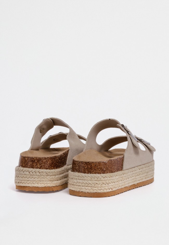 Sandalia bio de mujer en piel beige con plataforma de yute — estilo boho actual VAS 31-793