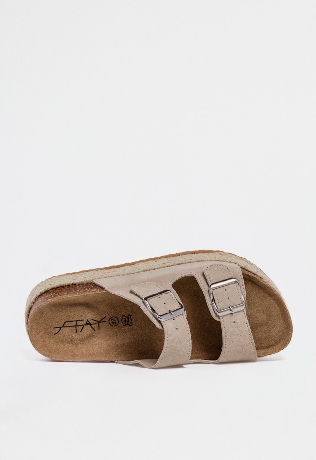 Sandalia bio de mujer en piel beige con plataforma de yute — estilo boho actual VAS 31-793