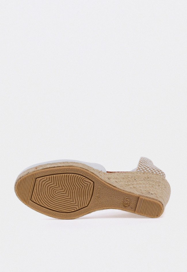Alpargata de mujer en piel blanca con cuña de yute y cintas — elegancia mediterránea con toque fresco Shiny 7003