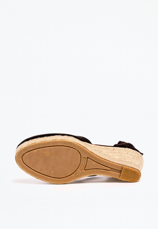 Alpargata de cuña en lona marrón chocolate con cintas — estilo mediterráneo y femenino Shiny 6004