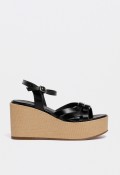 Sandalia de piel negra con cuña y plataforma efecto rafia — estilo y altura con comodidad Dansi 7556