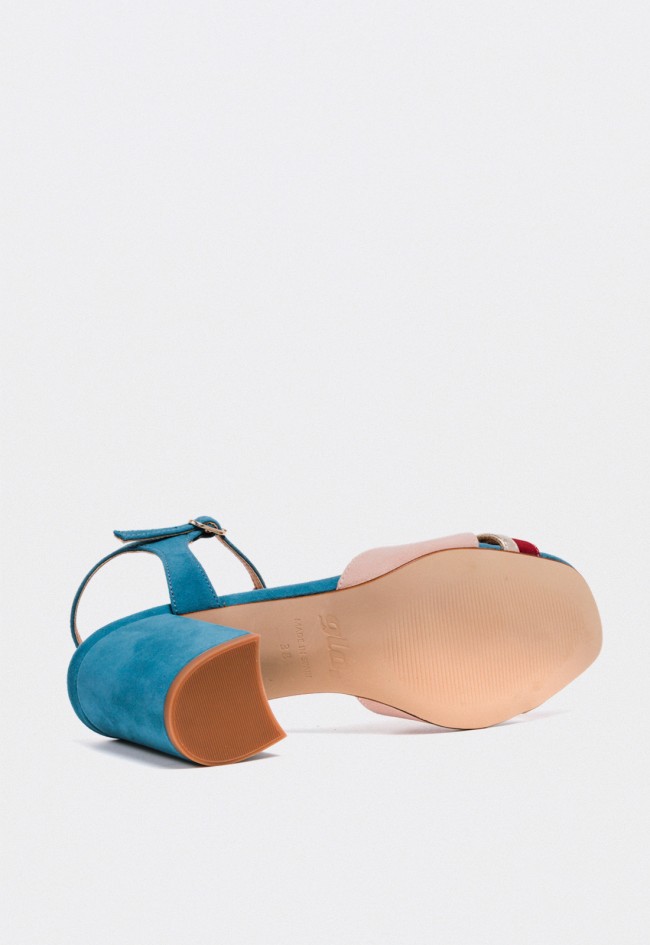 Sandalia de piel multicolor con tacón ancho y diseño T-bar para mujer Glo combi