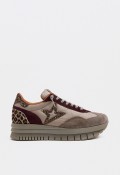 Zapatillas Cetti mujer beige y burdeos con plataforma y detalles animal print glitter Cetti c-1259 sra xl