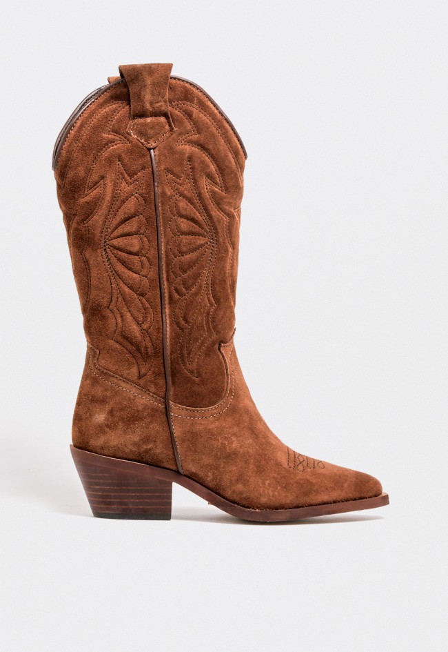 Bota cowboy mujer GLO Arizona piel serraje marrón – estilo western auténtico