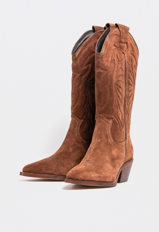 Bota cowboy mujer GLO Arizona piel serraje marrón – estilo western auténtico