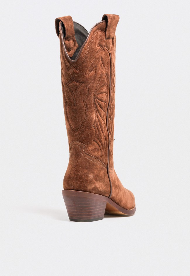 Bota cowboy mujer GLO Arizona piel serraje marrón – estilo western auténtico