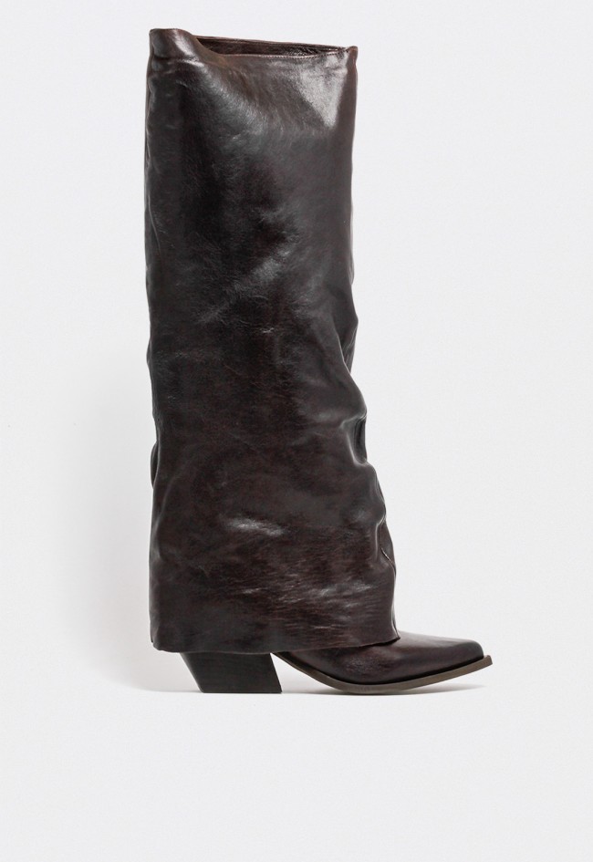 Bota campera de mujer en piel marrón con polaina – estilo western sofisticado GLO tex