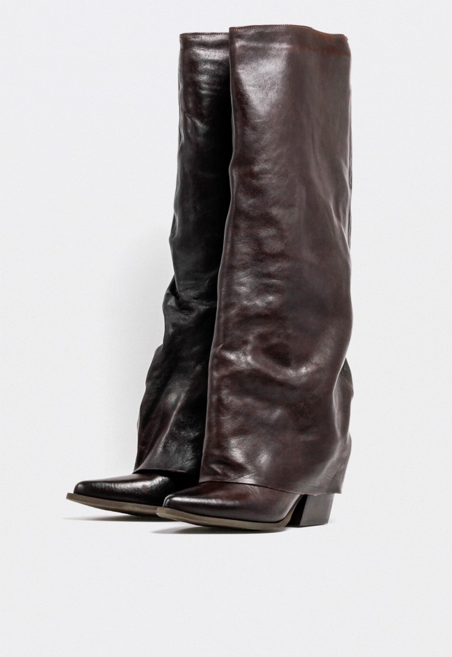 Bota campera de mujer en piel marrón con polaina – estilo western sofisticado GLO tex