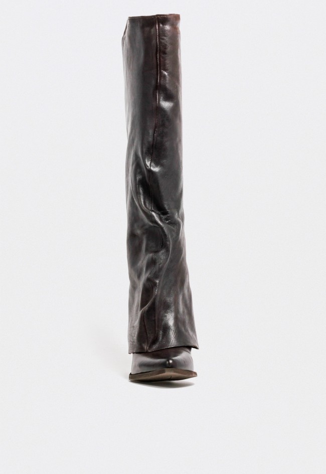 Bota campera de mujer en piel marrón con polaina – estilo western sofisticado GLO tex