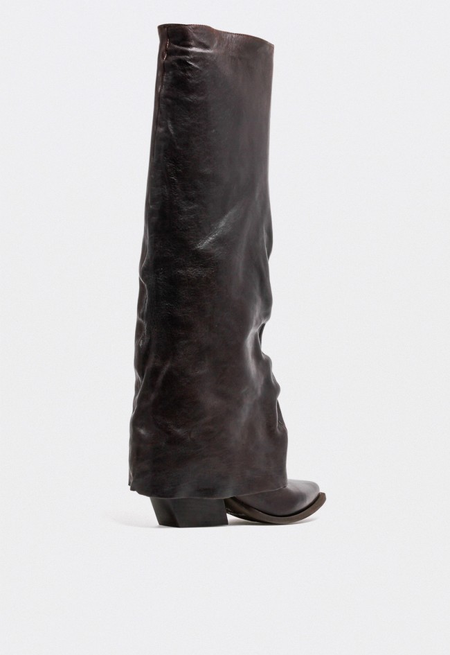 Bota campera de mujer en piel marrón con polaina – estilo western sofisticado GLO tex