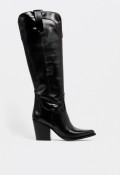 Bota cowboy alta de mujer en piel negra con tacón ancho – estilo western elegante GLO sexy