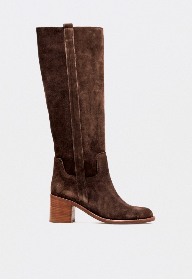 Bota campera alta de mujer en piel serraje marrón con tacón ancho – estilo auténtico y sofisticado GLO isa