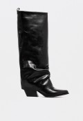 Bota cowboy alta de mujer en piel negra con polaina – estilo western contemporáneo GLO an30