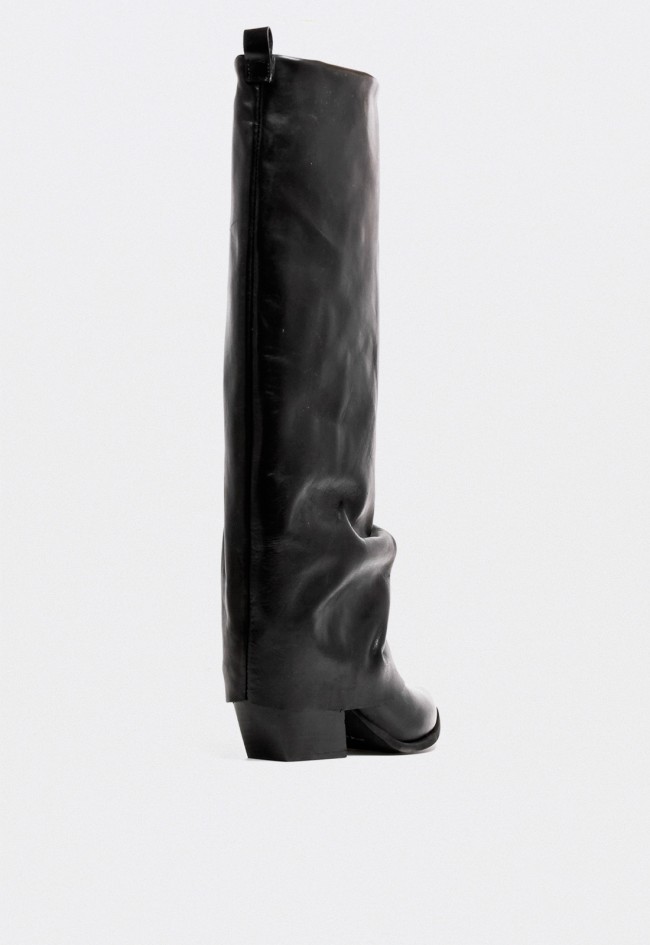 Bota cowboy alta de mujer en piel negra con polaina – estilo western contemporáneo GLO an30