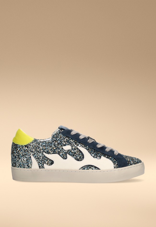 Zapatillas de mujer Gamin Dopamine en textil glitter azul y blanco con detalle neón – estilo urbano creativo