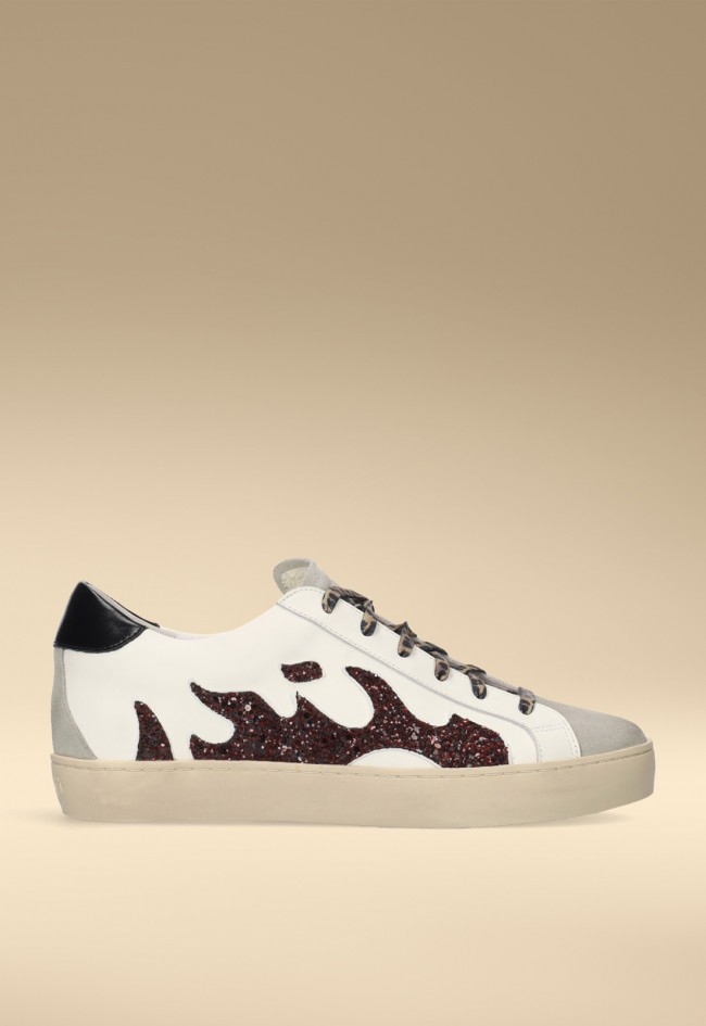 Zapatillas de mujer Gamin Dopamine en blanco y glitter burdeos – deportivas urbanas con estilo exclusivo