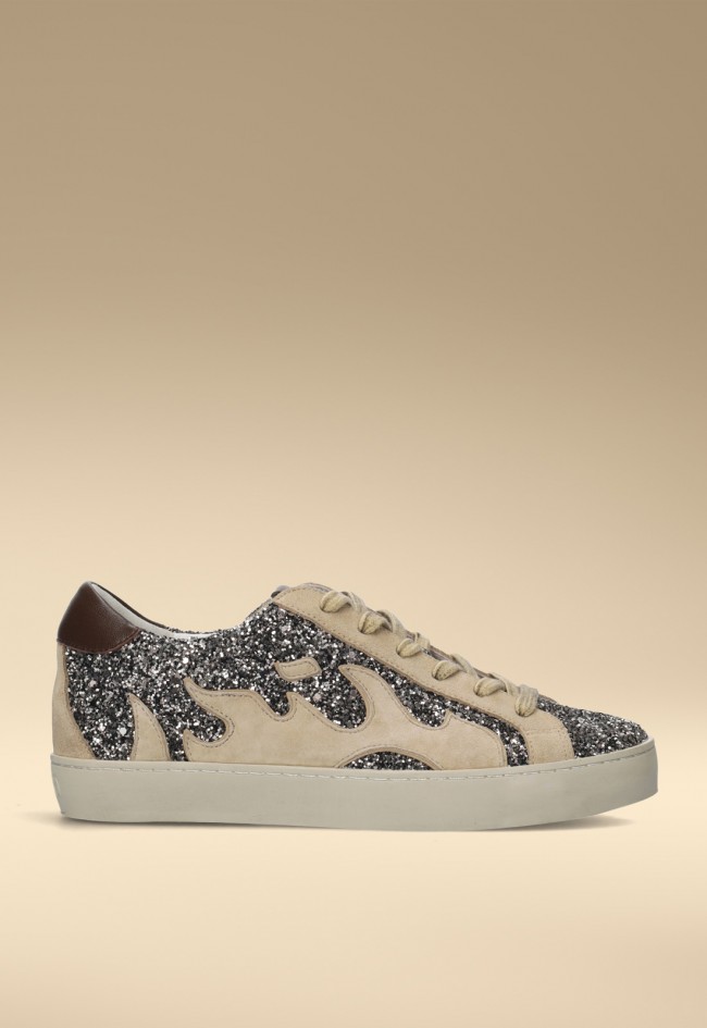 Zapatillas de mujer Gamin Dopamine en beige y glitter negro – deportivas urbanas con estilo atrevido