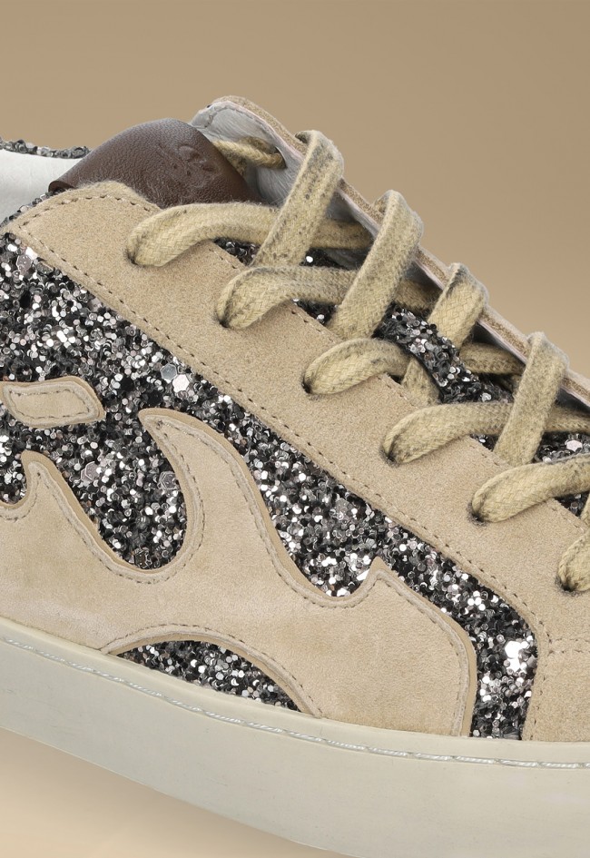 Zapatillas de mujer Gamin Dopamine en beige y glitter negro – deportivas urbanas con estilo atrevido