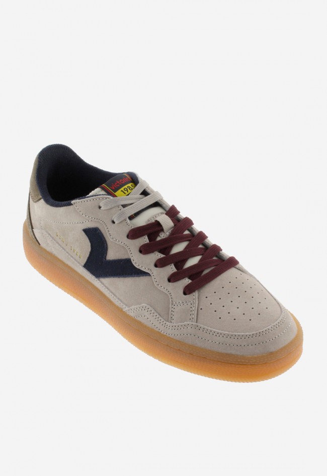 Zapatillas Victoria SMASH-SUEDE hombre beige con detalles burdeos – sneakers retro 1985 en serraje velour