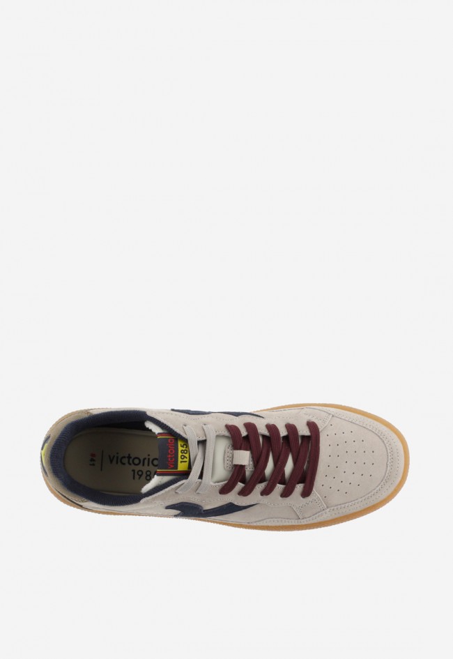 Zapatillas Victoria SMASH-SUEDE hombre beige con detalles burdeos – sneakers retro 1985 en serraje velour