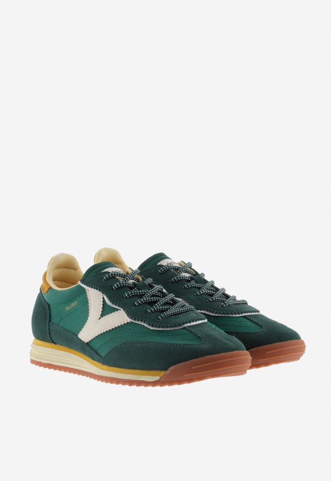 Zapatillas mujer Victoria Saturno nylon & serraje verde con suela sierra retro