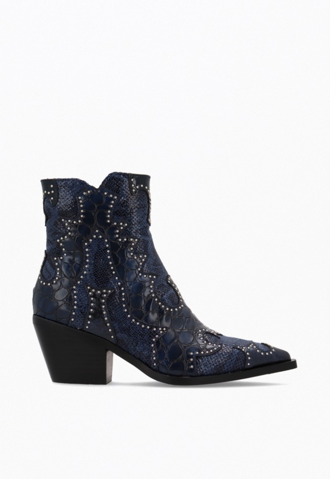 Botines cowboy mujer Noa Harmon Miranda piel azul con textura animal y tachuelas de lujo