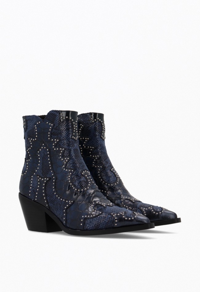 Botines cowboy mujer Noa Harmon Miranda piel azul con textura animal y tachuelas de lujo