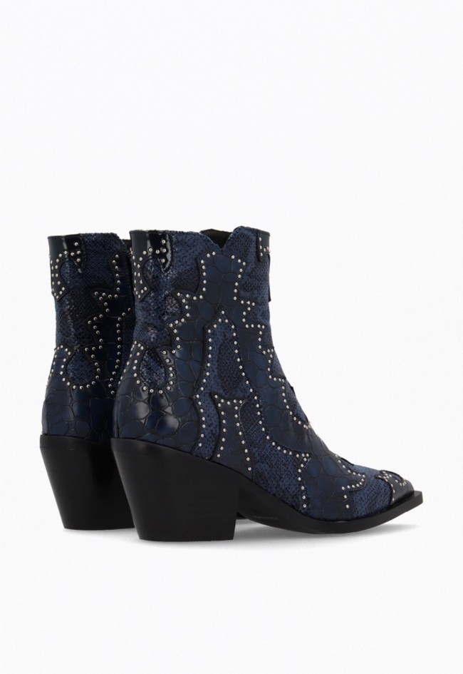 Botines cowboy mujer Noa Harmon Miranda piel azul con textura animal y tachuelas de lujo