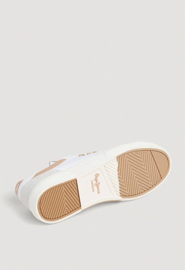 Zapatillas deportivas de mujer Pepe Jeans Kenton Court blancas con detalles en ante y logo metálico