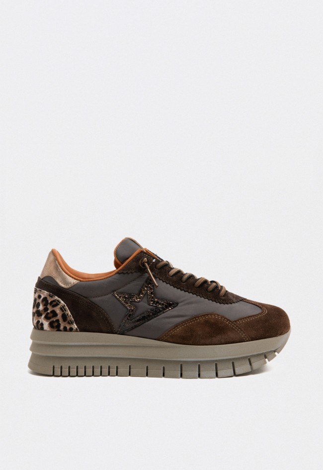 Zapatillas Cetti mujer marrones con plataforma y detalles animal print glitter Cetti c-1259 xl