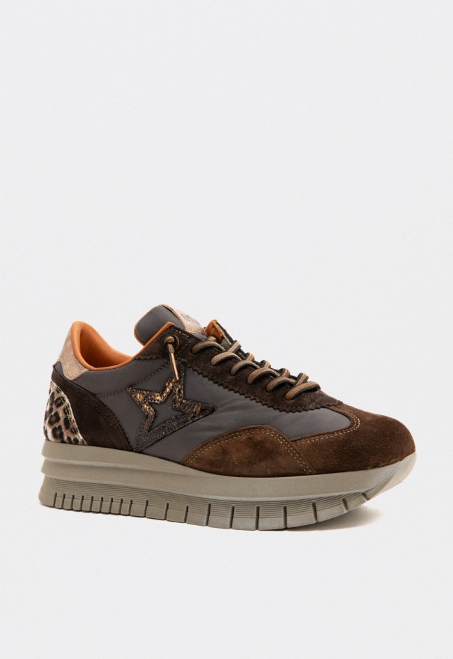 Zapatillas Cetti mujer marrones con plataforma y detalles animal print glitter Cetti c-1259 xl