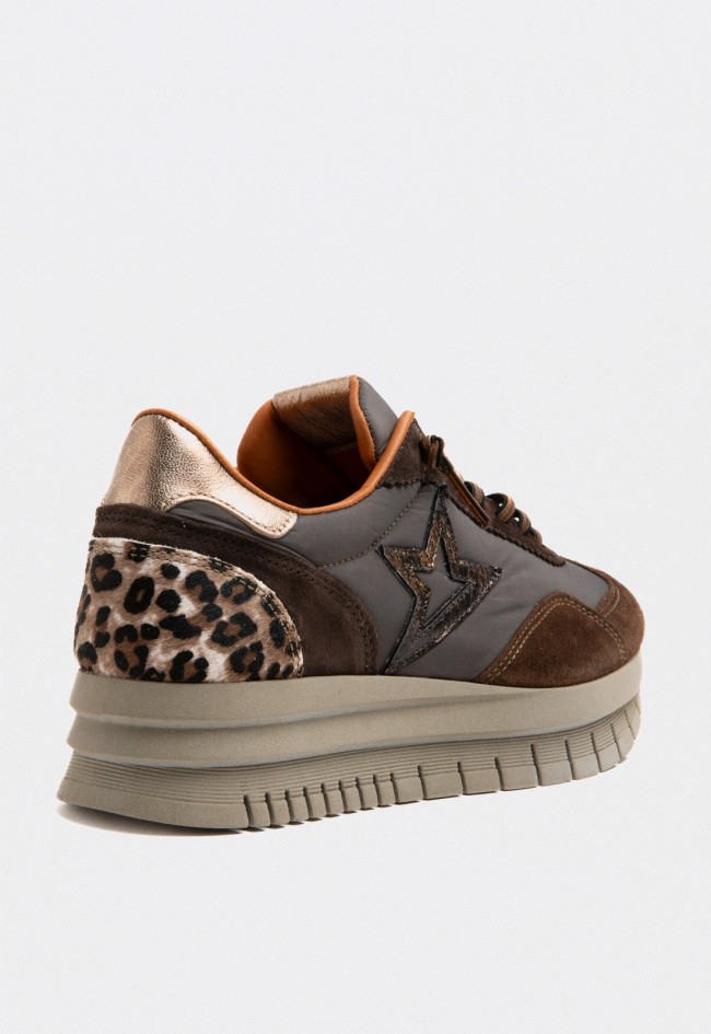 Zapatillas Cetti mujer marrones con plataforma y detalles animal print glitter Cetti c-1259 xl