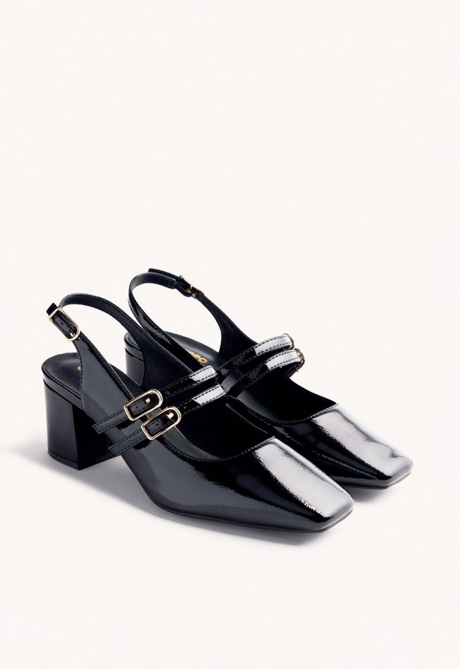 Zapatos Mary-Jane Gioseppo Sodus efecto charol negro con tacón elegante