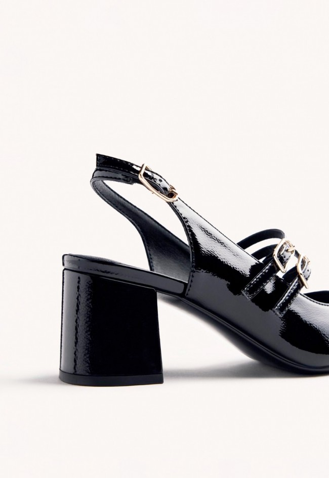 Zapatos Mary-Jane Gioseppo Sodus efecto charol negro con tacón elegante