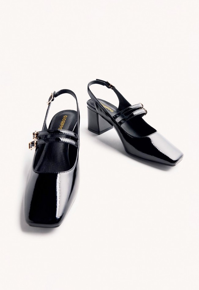 Zapatos Mary-Jane Gioseppo Sodus efecto charol negro con tacón elegante