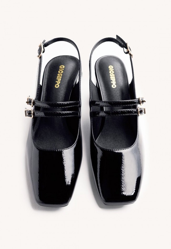 Zapatos Mary-Jane Gioseppo Sodus efecto charol negro con tacón elegante