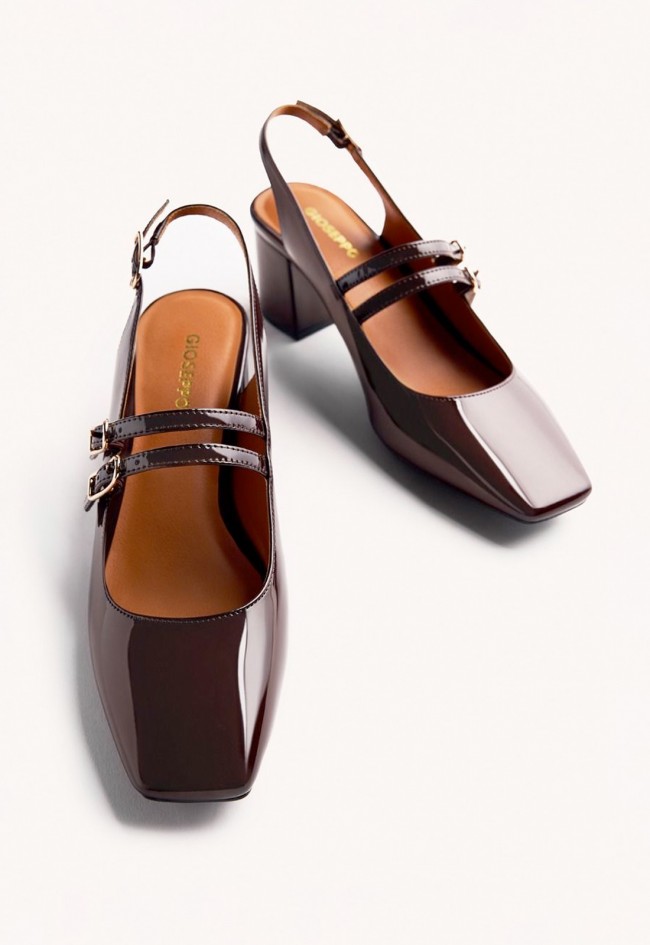 Zapatos Mary-Jane Gioseppo Sodus efecto charol marrón con tacón elegante
